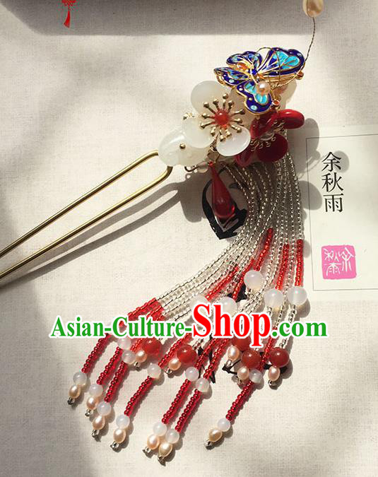 Chinese Ancient Hanfu Handmade Cloisonn Butterfly Hairpins Hair Accessories Hair Claw for Women
