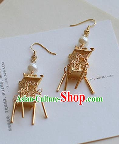 Chinese Handmade Ancient Jewelry Accessories Eardrop Hanfu Golden Tassel Earrings for Women