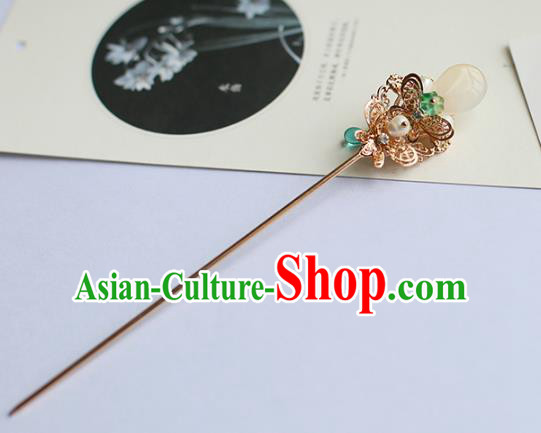Chinese Ancient Handmade Hanfu Green Bead Hair Clip Hairpins Hair Accessories for Women