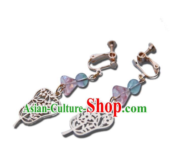 Chinese Handmade Ancient Jewelry Accessories Eardrop Hanfu Palm-leaf Fan Earrings for Women