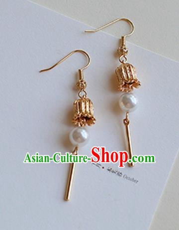 Chinese Handmade Ancient Jewelry Accessories Eardrop Hanfu Golden Earrings for Women