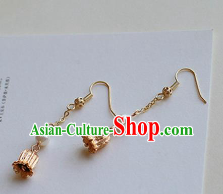 Chinese Handmade Ancient Jewelry Accessories Golden Eardrop Hanfu Earrings for Women