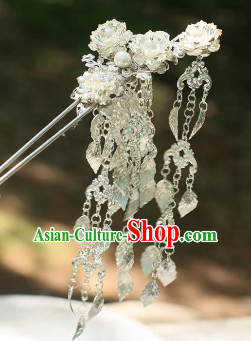 Chinese Ancient Handmade Hanfu Tassel Hairpins Palace Lady Lotus Step Shake Hair Accessories for Women