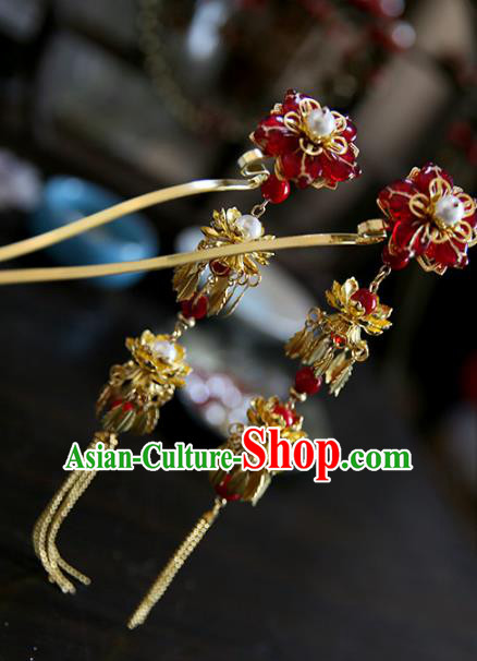 Chinese Ancient Handmade Hanfu Golden Tassel Step Shake Hairpins Palace Lady Hair Accessories for Women