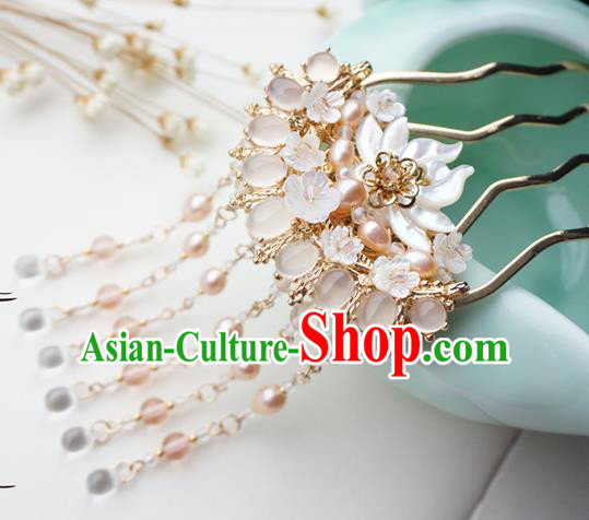 Chinese Ancient Handmade Hanfu Pearls Tassel Hairpins Step Shake Hair Accessories for Women
