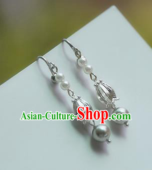 Chinese Handmade Ancient Jewelry Accessories Eardrop Hanfu Silvery Earrings for Women