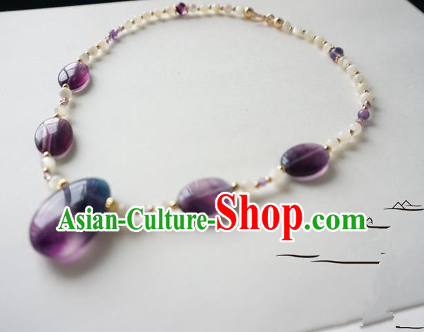 Chinese Handmade Ancient Jewelry Accessories Purple Crystal Necklace Hanfu Necklet for Women