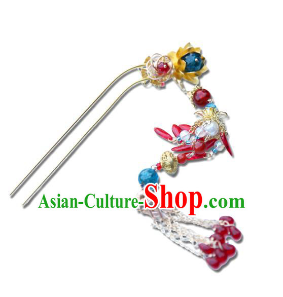 Chinese Ancient Handmade Hanfu Tassel Hairpins Palace Lady Hair Clips Hair Accessories for Women
