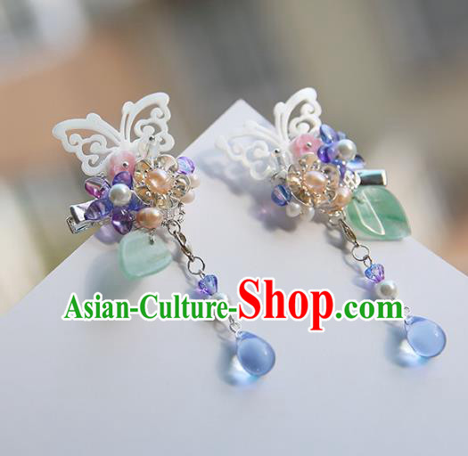 Chinese Ancient Handmade Butterfly Hair Claws Hanfu Hairpins Palace Lady Tassel Hair Accessories for Women