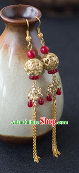 Chinese Handmade Ancient Jewelry Accessories Golden Eardrop Hanfu Earrings for Women