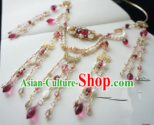 Chinese Handmade Ancient Jewelry Accessories Pearls Tassel Necklace Hanfu Necklet for Women