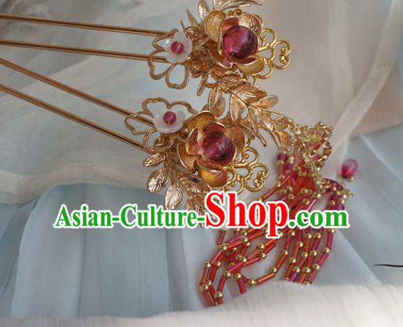 Chinese Ancient Handmade Hanfu Hairpins Hair Accessories Red Tassel Step Shake for Women