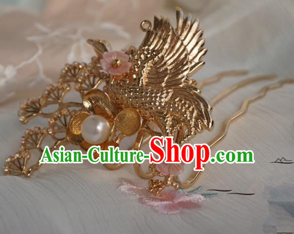 Chinese Ancient Handmade Hanfu Crane Hair Comb Hairpins Hair Accessories for Women