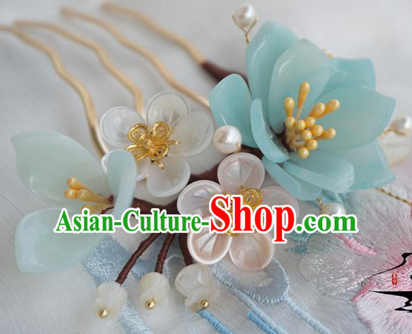 Chinese Ancient Handmade Hanfu Shell Flowers Hair Comb Hairpins Hair Accessories for Women