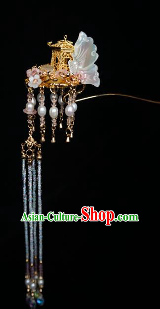Chinese Ancient Handmade Shell Butterfly Tassel Step Shake Hanfu Hairpins Hair Accessories for Women