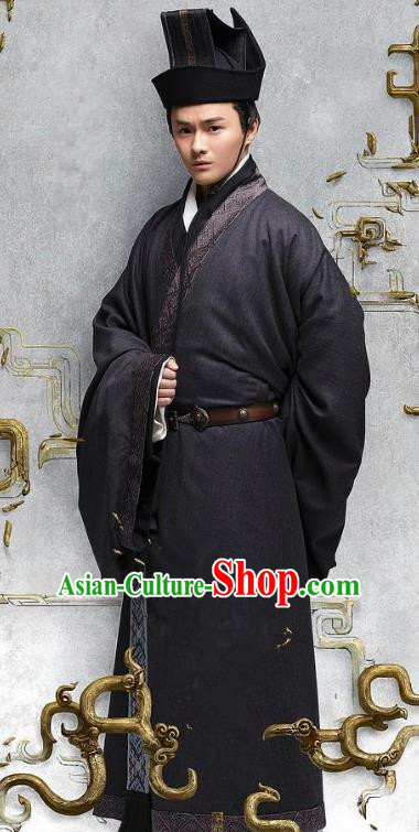 Chinese Ancient Eastern Han Dynasty Minister Zhao Yan Historical Costume for Men