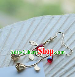 Chinese Handmade Ancient Jewelry Accessories Eardrop Hanfu Red Bead Earrings for Women