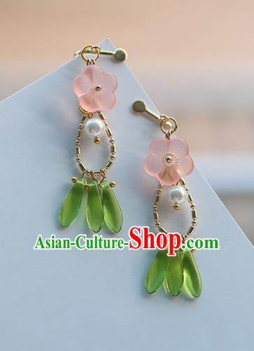 Chinese Handmade Ancient Jewelry Accessories Pink Flower Eardrop Hanfu Earrings for Women