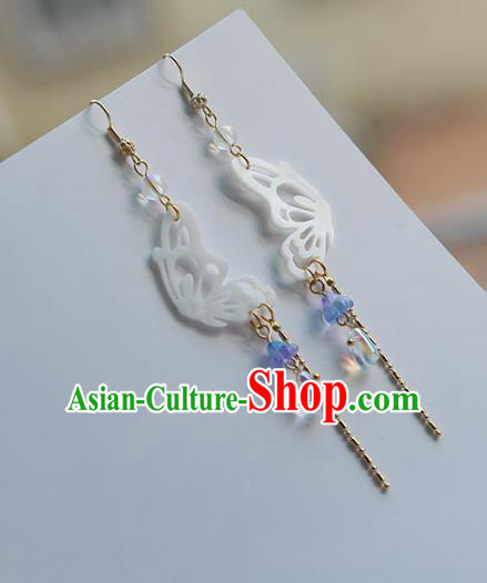 Chinese Handmade Ancient Jewelry Accessories Shell Butterfly Eardrop Hanfu Earrings for Women