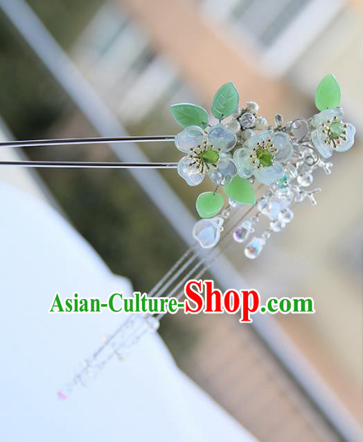 Chinese Ancient Hanfu Handmade Flowers Hair Stick Tassel Hairpins Hair Accessories for Women