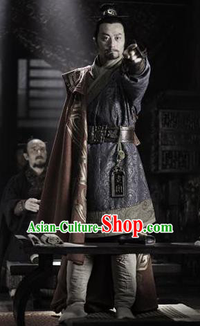 Traditional Chinese Ancient King of Western Chu State Xiang Yu Historical Costume for Men