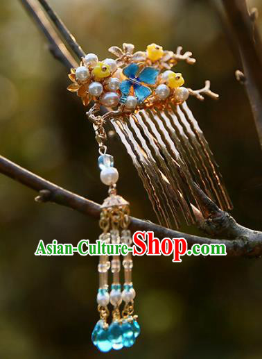 Chinese Ancient Hanfu Handmade Hairpins Tassel Step Shake Hair Comb Hair Accessories for Women