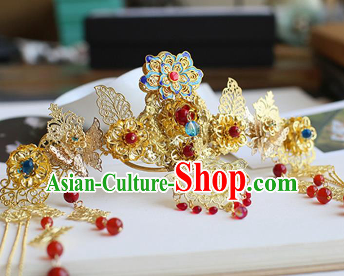 Chinese Ancient Hanfu Handmade Hairpins Tassel Phoenix Coronet Hair Accessories for Women