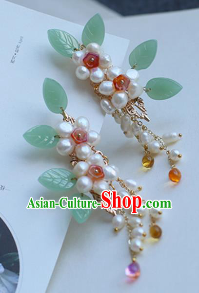 Chinese Ancient Hanfu Handmade Hairpins Pearls Hair Claws Shake Hair Accessories for Women