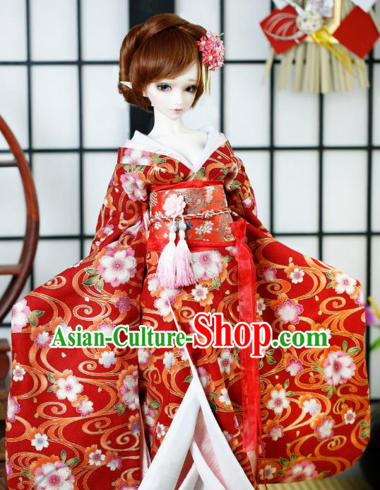 Traditional Asian Japan Costume Japanese Courtesan Red Kimono Vibration Sleeve Kimono for Women