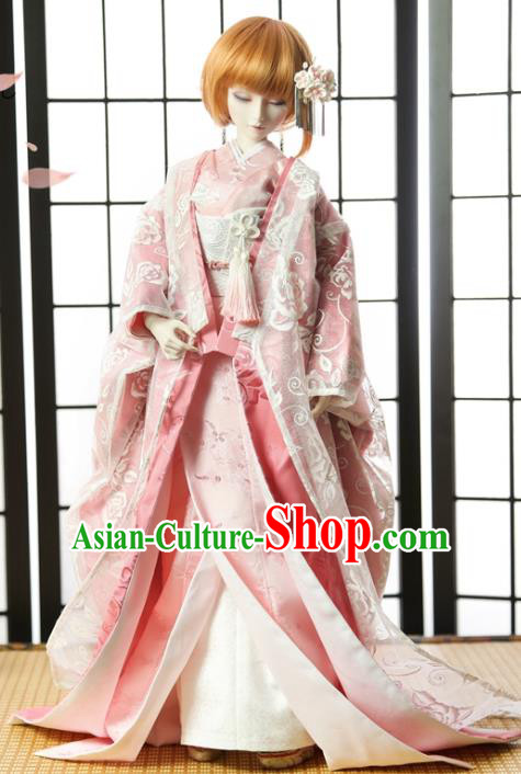 Traditional Asian Japan Costume Japanese Courtesan Iromuji Kimono Pink Vibration Sleeve Kimono for Women