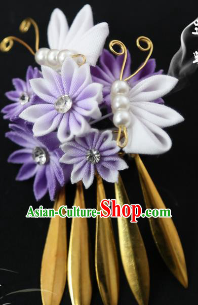 Traditional Asian Japan Hair Accessories Purple Flowers Hairpins Japanese Fashion Apparel Kimono Headwear for Women