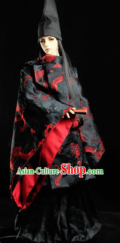 Traditional Asian Japan Costume Japanese Prince Black Kimono Hunting Clothing for Men