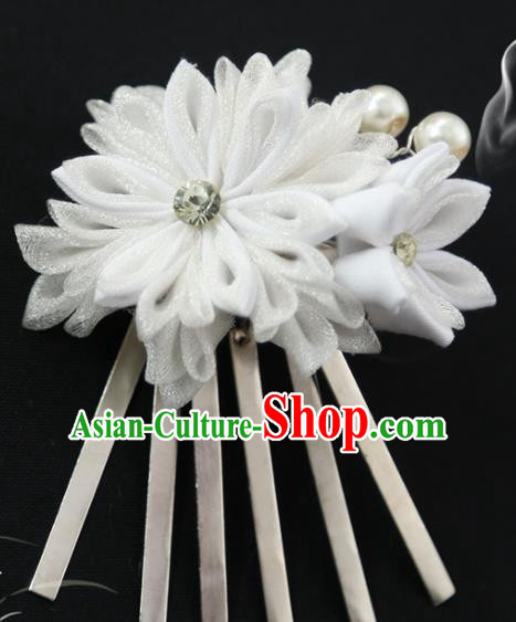 Traditional Asian Japan Courtesan Hair Accessories White Flowers Hairpins Japanese Kimono Headwear for Women