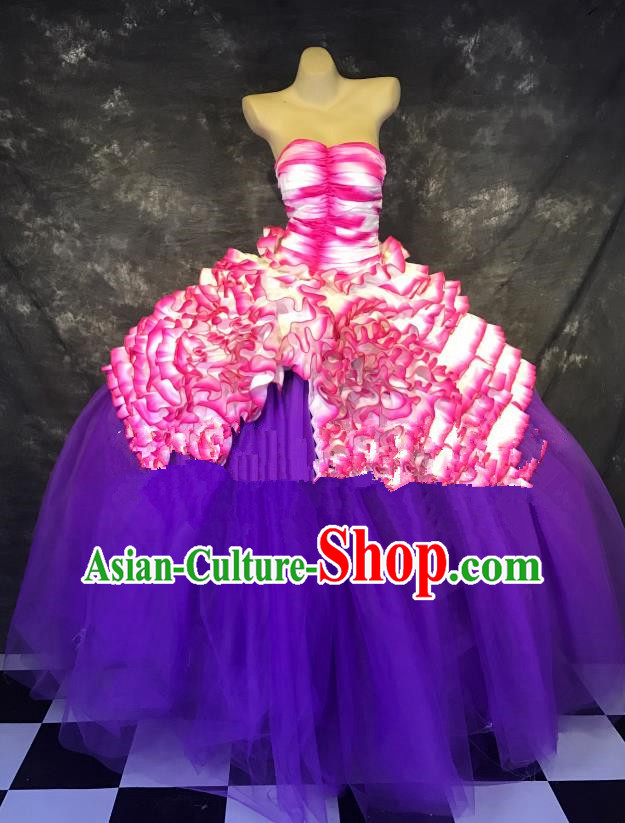 Top Grade Stage Performance Catwalks Costume Purple Bubble Dress Full Dress for Women