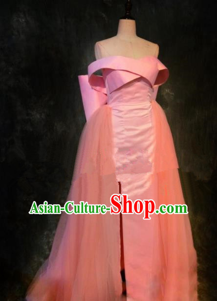 Top Grade Stage Performance Costume Modern Dance Catwalks Pink Veil Full Dress for Women