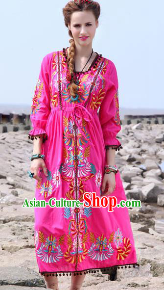 Traditional China National Costume Tang Suit Pink Dress Chinese Embroidered Dresses for Women