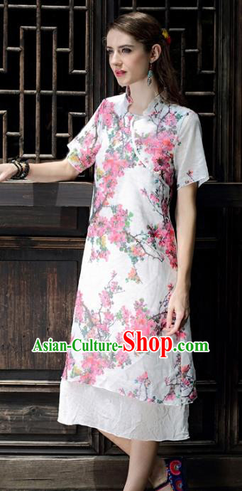 Traditional China National Costume Printing Cheongsam Dress Chinese Tang Suit Qipao for Women