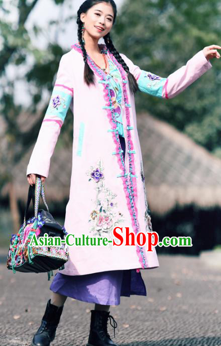 Traditional China National Costume Tang Suit Pink Dust Coat Chinese Embroidered Coats for Women