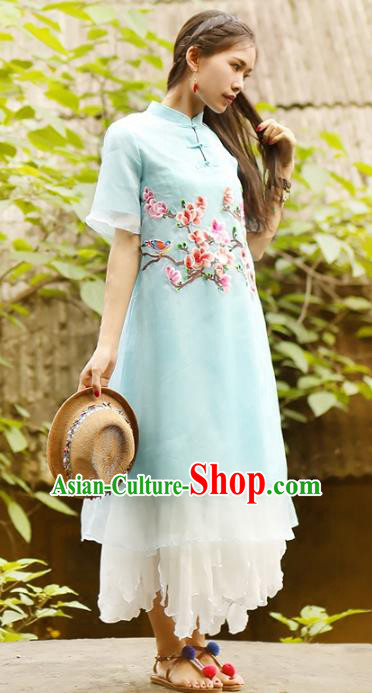 Traditional China National Costume Printing Peach Blossom Cheongsam Dress Chinese Tang Suit Qipao for Women