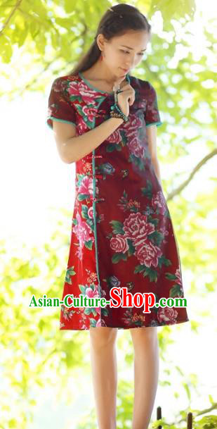 Traditional China National Cheongsam Costume Chinese Tang Suit Red Qipao Dress for Women