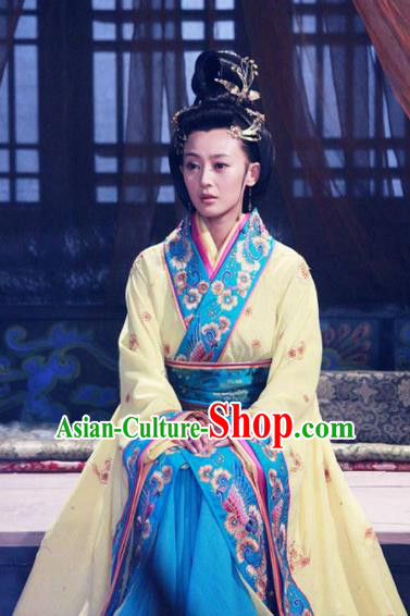 Traditional Chinese Ancient Warring States Period Wu State Imperial Consort Xi Shi Embroidered Replica Costume for Women