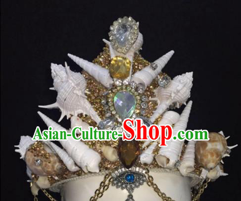 Top Grade Handmade Hair Accessories Shell Hair Crown Stage Performance Headdress for Women