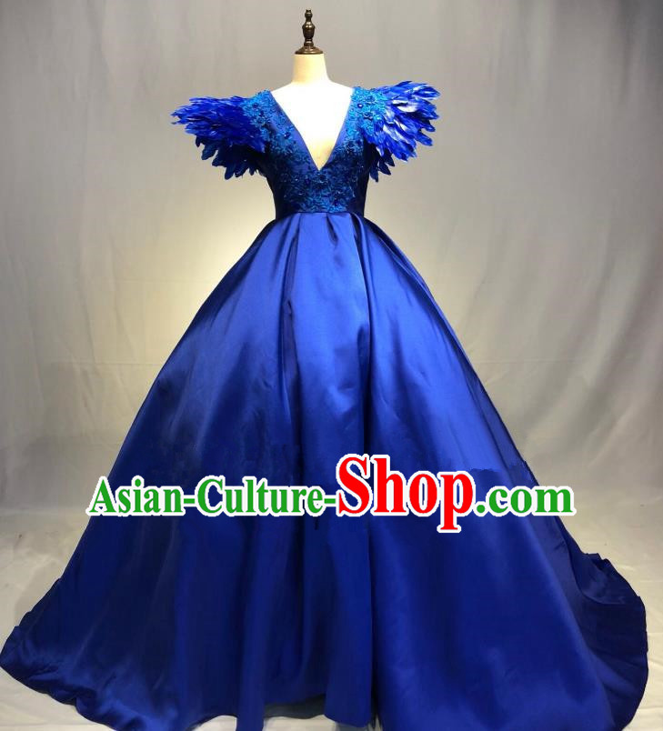 Top Grade Stage Performance Costume Modern Dance Blue Dress Catwalks Full Dress for Women