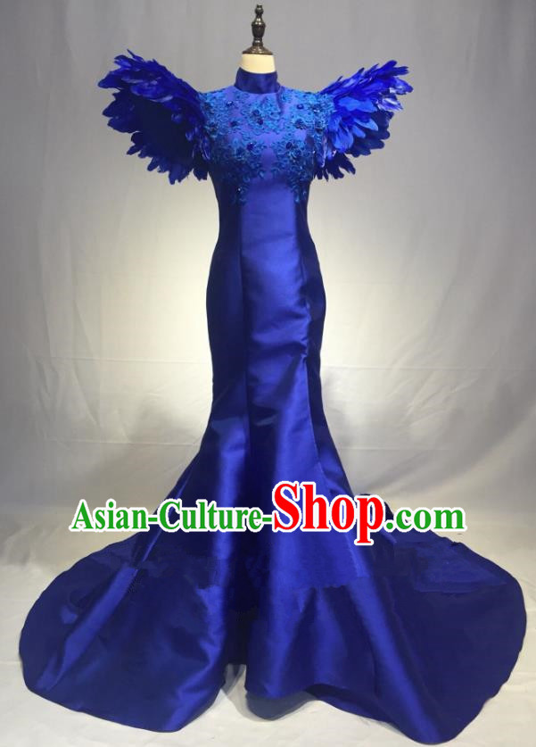 Top Grade Stage Performance Costume Modern Dance Mullet Dress Catwalks Blue Full Dress for Women