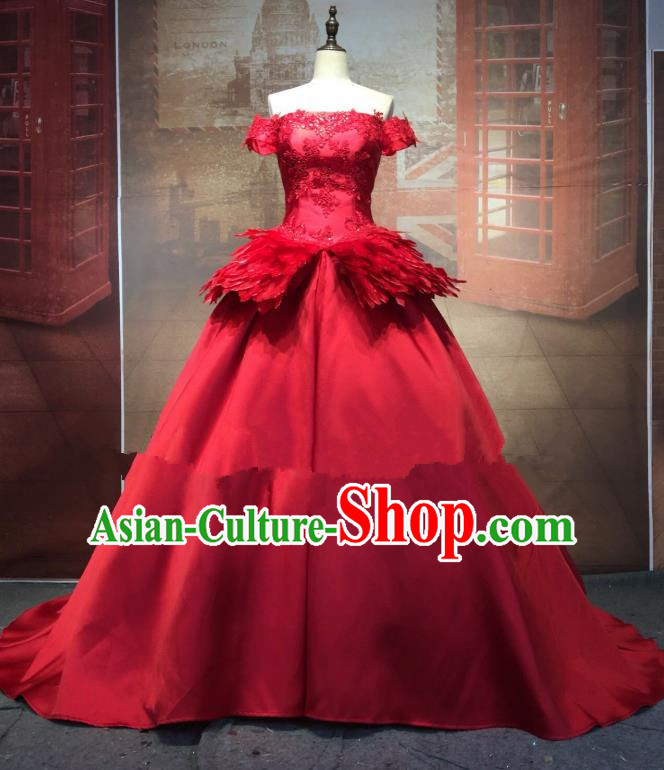 Top Grade Stage Performance Costume Modern Dance Red Wedding Dress Catwalks Full Dress for Women