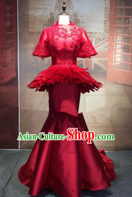 Top Grade Stage Performance Costume Red Cheongsam Dress Catwalks Full Dress for Women