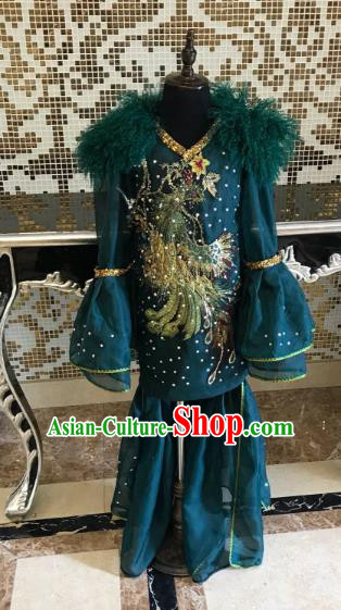 Top Grade Children Stage Performance Costume Catwalks Green Dress for Kids