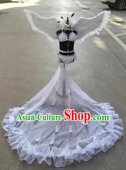 Top Grade Children Stage Performance Costume Modern Dance White Feather Bikini Dress and Wings for Kids