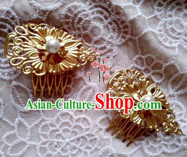 Traditional Chinese Ancient Hair Accessories Golden Hairpins Hair Comb for Women