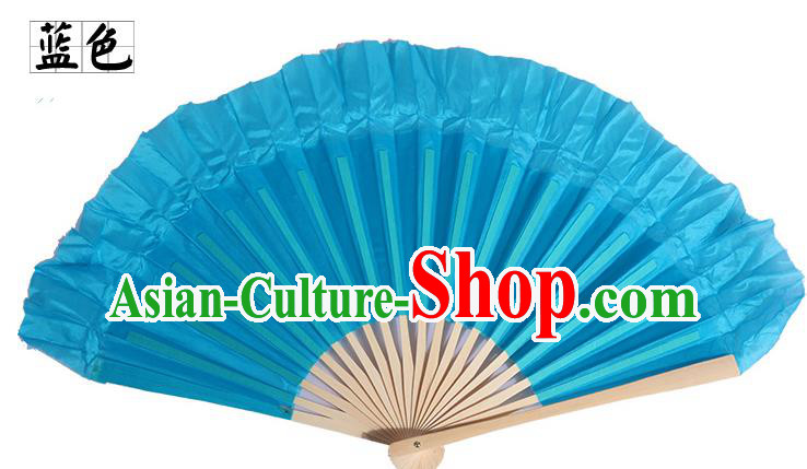 Top Grade Chinese Folk Dance Folding Fans Yangko Dance Blue Silk Fan for Women